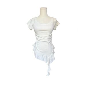 NWT Minimal clean girl boat neck asymmetrical hem white blouse S
